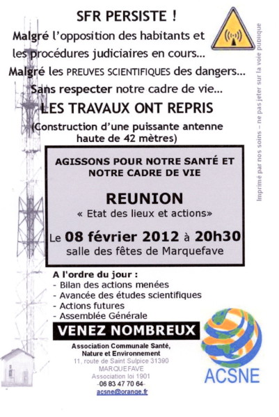 MARQUEFAVE (Haute-Garonne) SFR Persiste ! malgrés l’opposition des habitants et les procédures judiciaires en cours